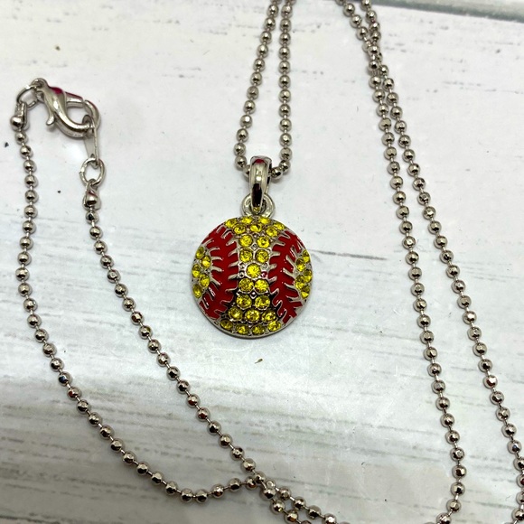 Baseball softball sparkle rhinestone pendant silver tone necklace 
16”
Excelle - Picture 1 of 5
